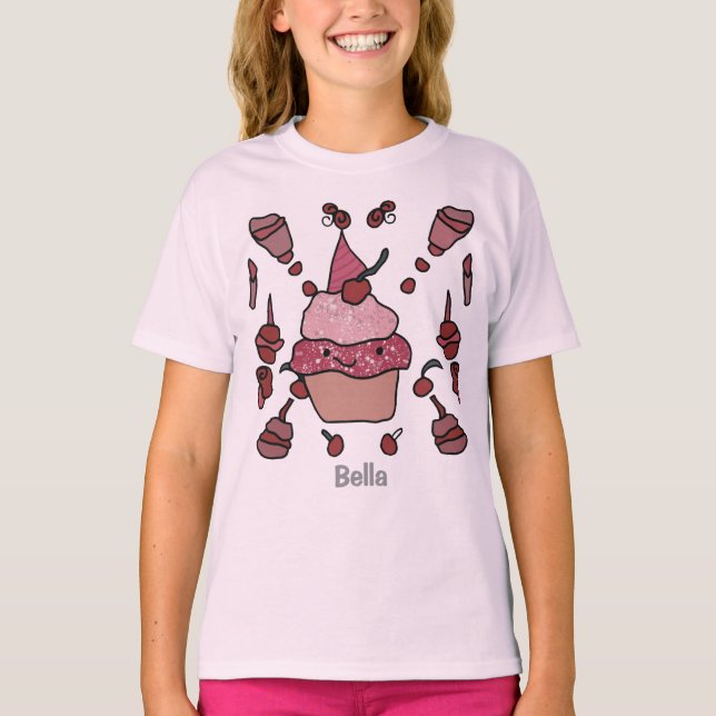 Camiseta Cupcake minimalista com cereja e aspersor (Frente)