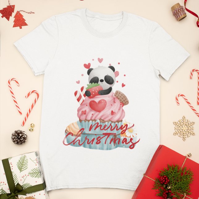 Camiseta Cupcake Panda e Rosa | Natal personalizado para mu (Criador carregado)