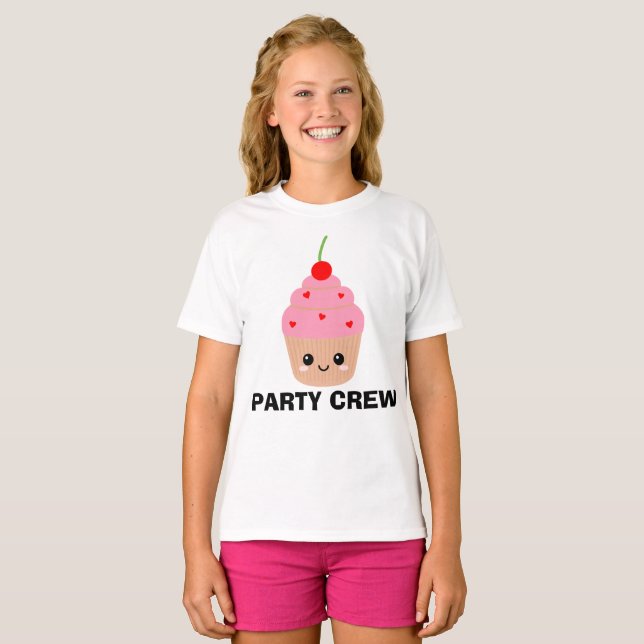Camiseta Cupcake para Crianças do Partido, Tripula (Frente Completa)