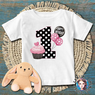 Camiseta Cupcake primeiro aniversario Bolinhas