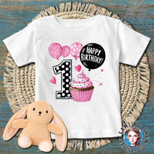 Camiseta Cupcake rosa primeiro aniversario