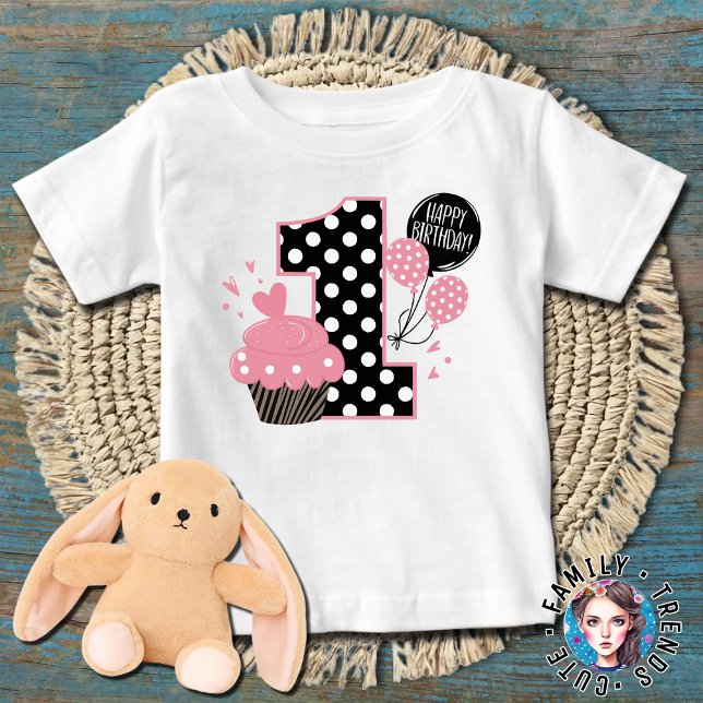 Camiseta Cupcake rosa primeiro aniversario (Criador carregado)