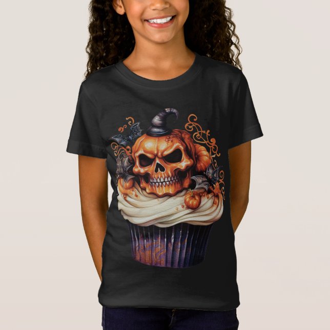 Camiseta Cupcake SPOOKY ORANGE & BLACK HALLOWEEN (Frente)