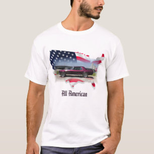 Camiseta Cupé de 68 mustang sobre o mapa da bandeira