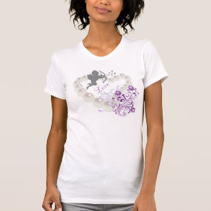 Camiseta Cupid Love Pearls Floral Heart-Shirt Branca