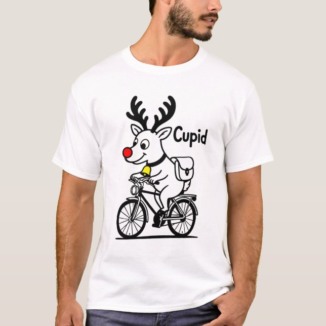 Camiseta Cupid The Reindeer Riding a Bike (Frente)