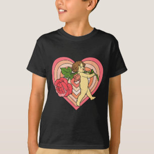 Camiseta Cupido Querubim Anjo Com Rosa Vermelha Coração Amo