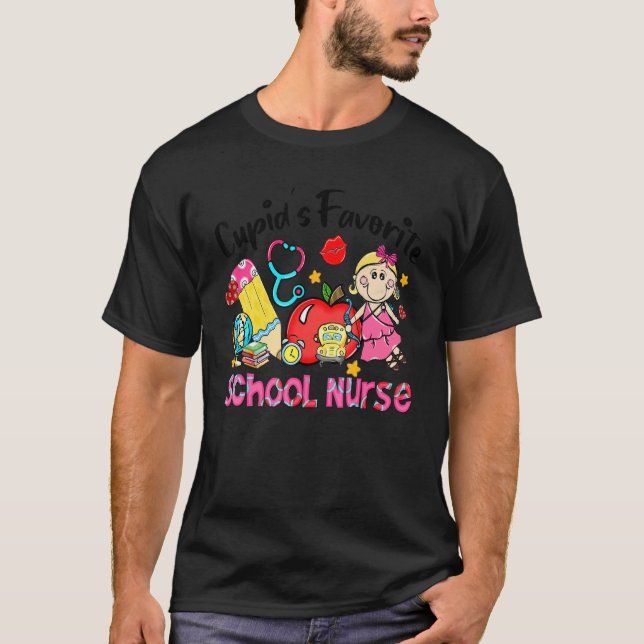 Camiseta Cupid's Favorite School Nurse Apple Cute Cupid Val (Frente)