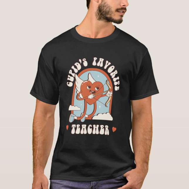 Camiseta Cupid's Favorite Teacher Red Heart Teacher's Cute  (Frente)