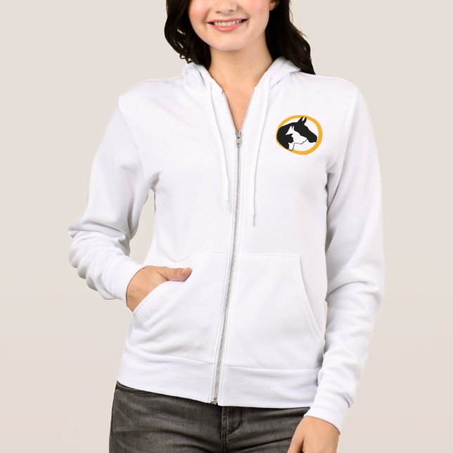 Camiseta Cura de animais agora Cheio feminino - Zip Hoodie (Frente)