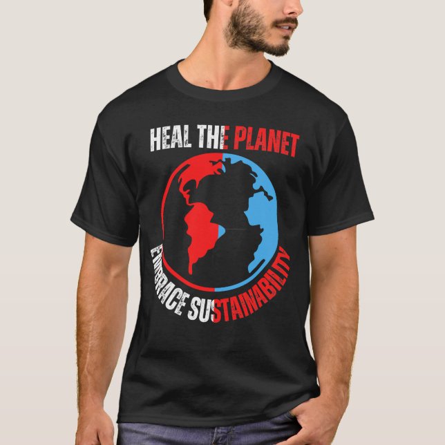 Camiseta Curar o planeta, abraçar a sustentabilidade.b (Frente)