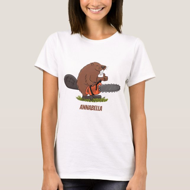 Camiseta Curioso castor com humor de desenho animado de mot (Frente)