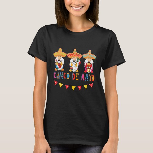 Camiseta Curioso Cinco De Mayo Gnomo Mexicano Fiesta Parte (Frente)