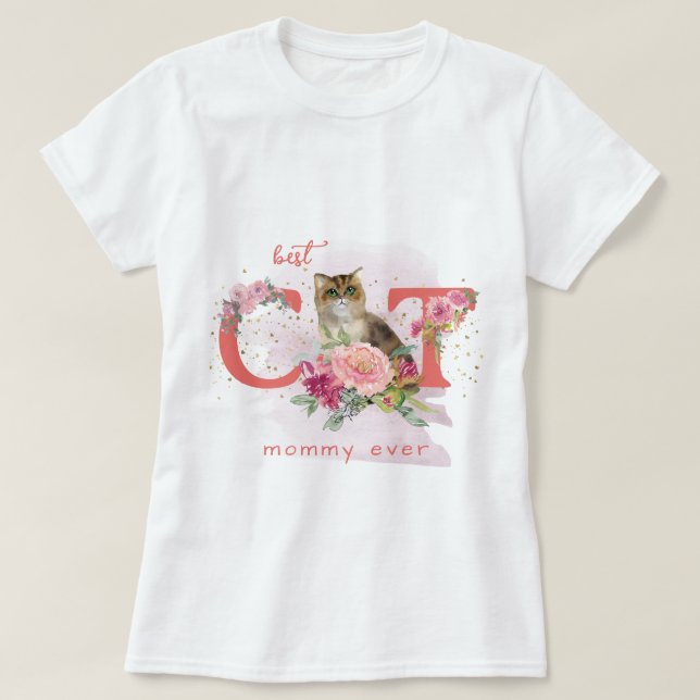 Camiseta Curioso Gato E Flores Personalizáveis (Frente do Design)