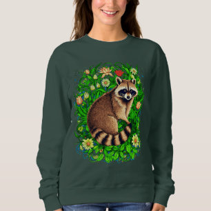 Camiseta Curioso guaxinim em um Jardim Flor Colorido