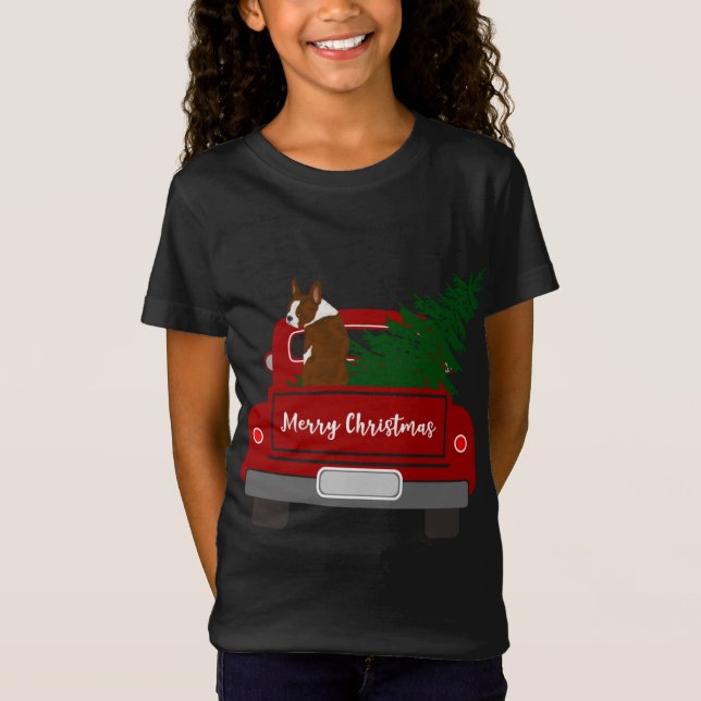 Camiseta Curioso Red Boston Terrier - Natal retrô (Frente)