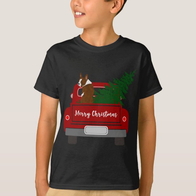 Camiseta Curioso Red Boston Terrier - Natal retrô (Frente)