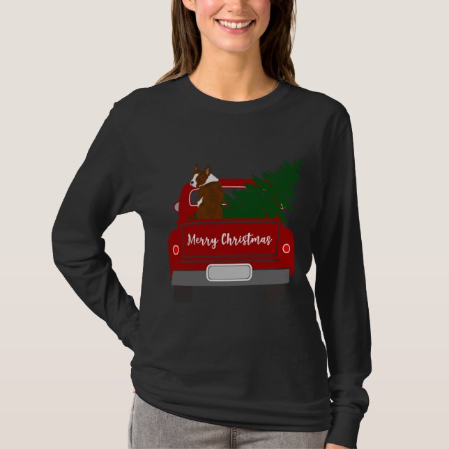 Camiseta Curioso Red Boston Terrier - Natal retrô (Frente)