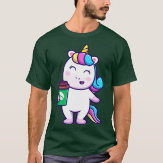 Camiseta Curioso Unicórnio Segurando Café