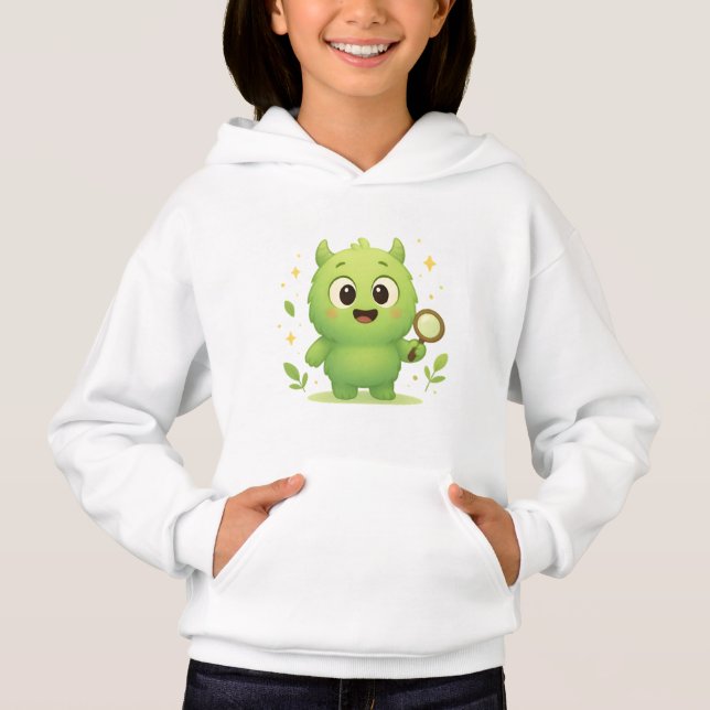 Camiseta Curious Explorer Monster Kids Hoodie — Cute Green  (Frente)