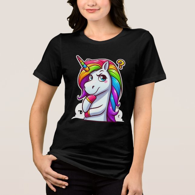 Camiseta Curious Rainbow Unicorn Thinking (Frente)
