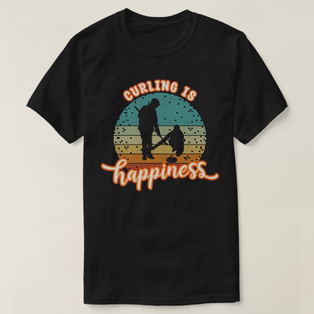 Camiseta Curling é Felicidade Varrer Lover píxel desi (Frente do Design)