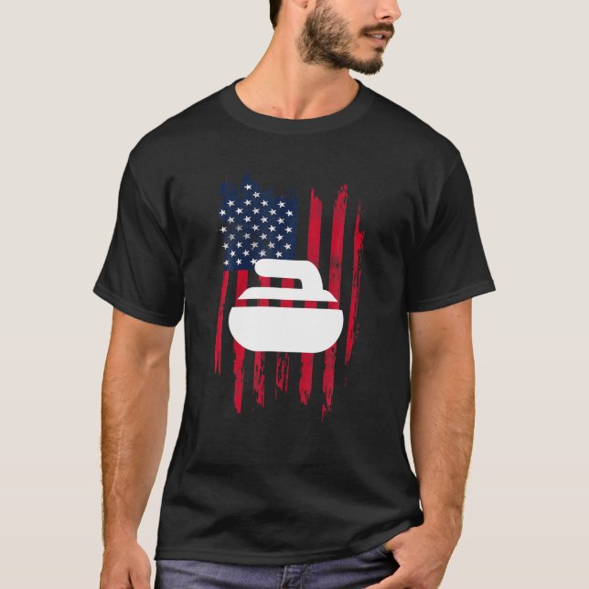 Camiseta Curling Novelly T Shirt USA Flag Stone (Frente)