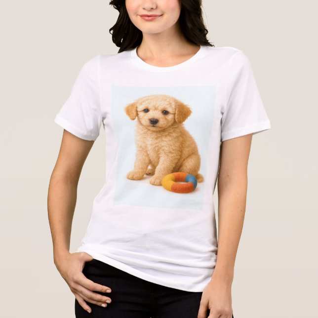 Camiseta Curly Cue - Poodle Puppy com Plush Ring Toy (Frente)