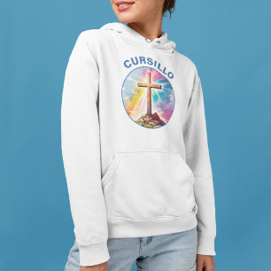 Camiseta Cursillo Cruz de Madeira com Arco-íris e Nuvens