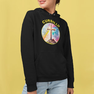 Camiseta Cursillo Cruz de Madeira com Arco-íris e Nuvens