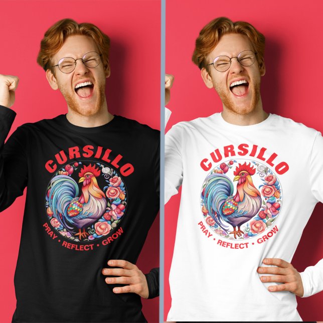 Camiseta Cursillo Galo com Rosas Reze Reflectir Cresça (Criador carregado)