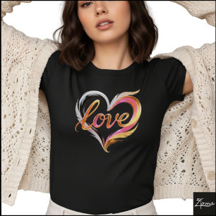 Camiseta Cursivo Brilhante Corações Abstratos Amor Remoinho