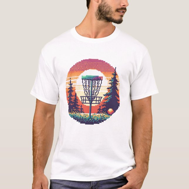 Camiseta Curso de Golfe em Disco de Arte Pixel (Frente)