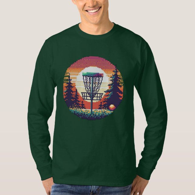 Camiseta Curso de Golfe em Disco de Arte Pixel (Frente)