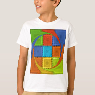 Camiseta Curva quadrada verde Ouro vermelha