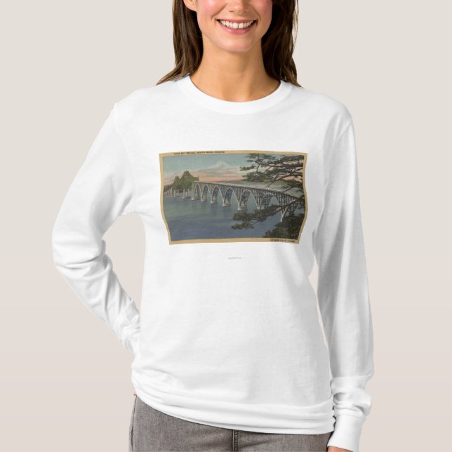 Camiseta Curvatura norte, Oregon - opinião da ponte da baía (Frente)