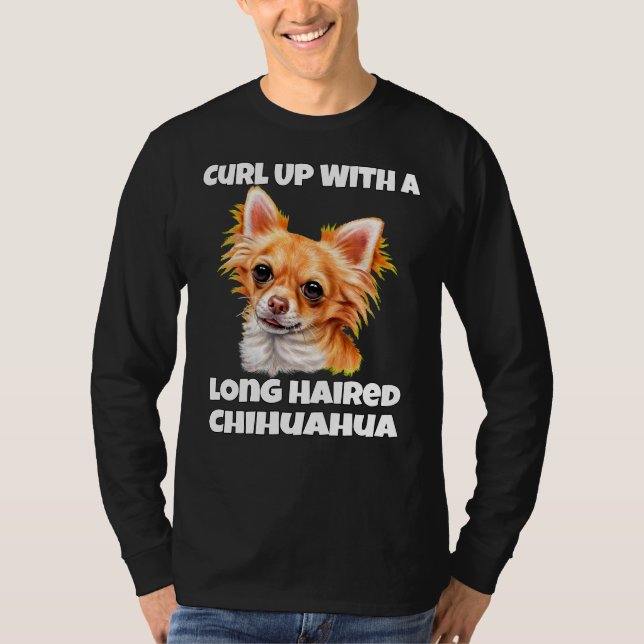 Camiseta Curve-Se Com Um Cão Chihuahua De Cabelo Longo (Frente)