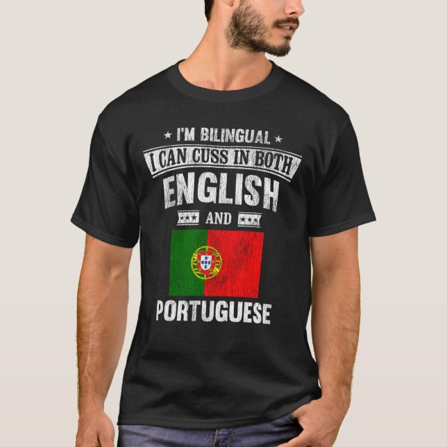 Camiseta Cusas em inglês e português Funny Portugal Flag (Frente)