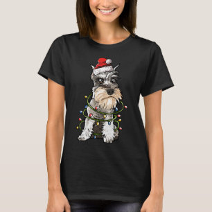 Camiseta Custa Schnauzer Papai noel Árvore de Natal Luzes X