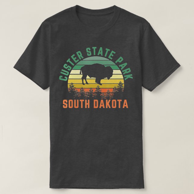 Camiseta Custer State Park South Dakota Buffalo Retro Sunse (Frente do Design)