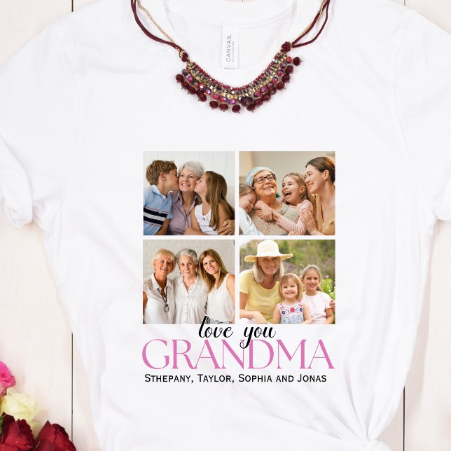 Camiseta Custom 4 Photo Collage for Grandma  (Criador carregado)