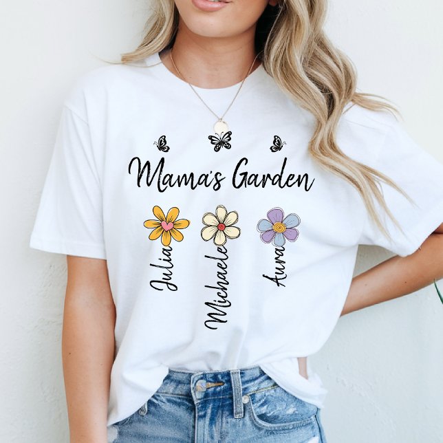 Camiseta Custom Birth Flower Mug Names, Mama's Garden Gift (Criador carregado)