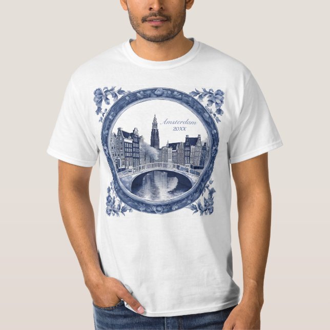 Camiseta Custom Blue Delft Amsterdam Souvenir (Frente)
