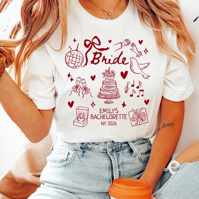 Camiseta Custom Bride Coquette Red Bow Bachelorette Party (Criador carregado)