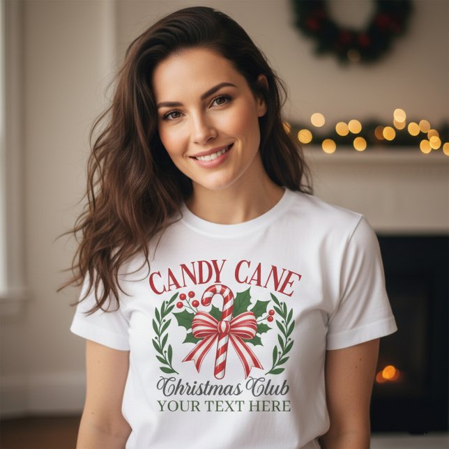 Camiseta Custom Candy Cane Christmas Club Holiday Wreath (Criador carregado)