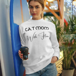 Camiseta Custom Cat Mom Black Funny Script Pet Lover White