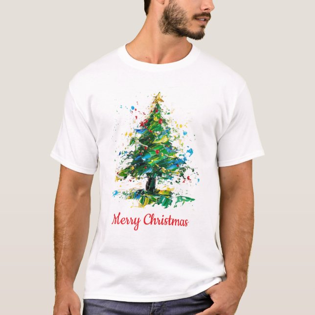 Camiseta Custom Christmas Tree Oil Painting Style (Frente)