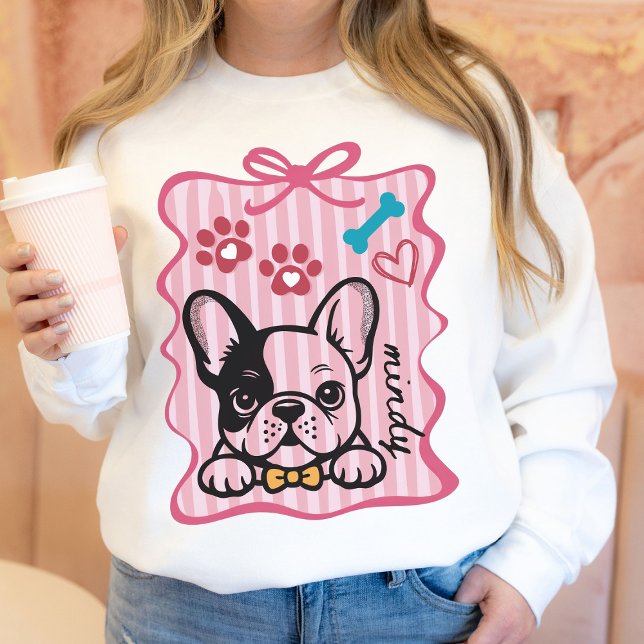 Camiseta Custom Coquette Hand Drawn French Bulldog Mom (French bulldog owner sweatshirt)