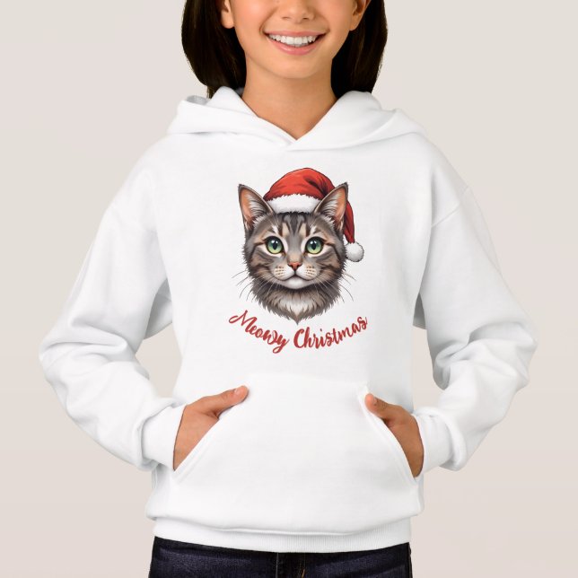 Camiseta Custom Cute Christmas Cat with Santa Hat (Frente)