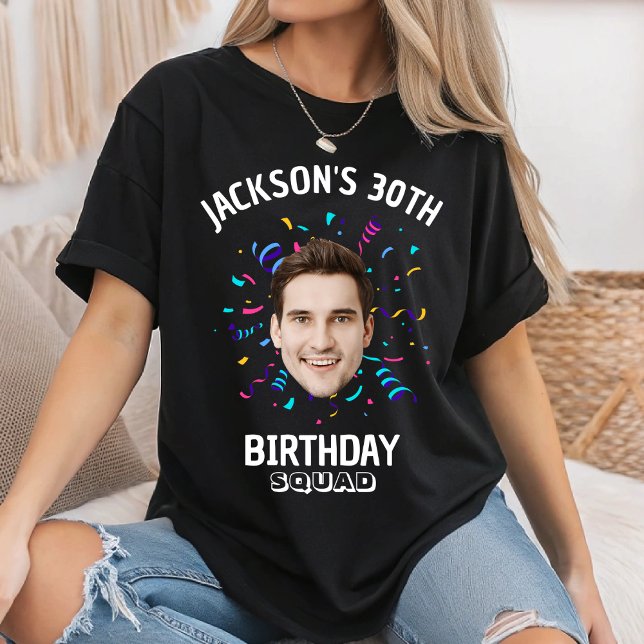 Camiseta Custom Face 10th 20th 30th 40th 50 Birthday Squad (Criador carregado)